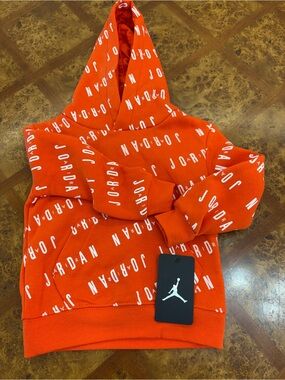 Jordan Kids Orange Hooded Sweatshirt with White Allover Logo